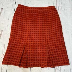 Carlisle Wool Blend Check Burnt Orange Boucle Pleated Skirt